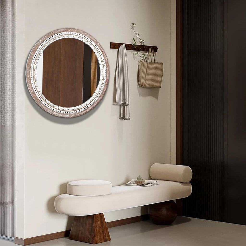 Boho Wood Round Mirror — 24" - View 5