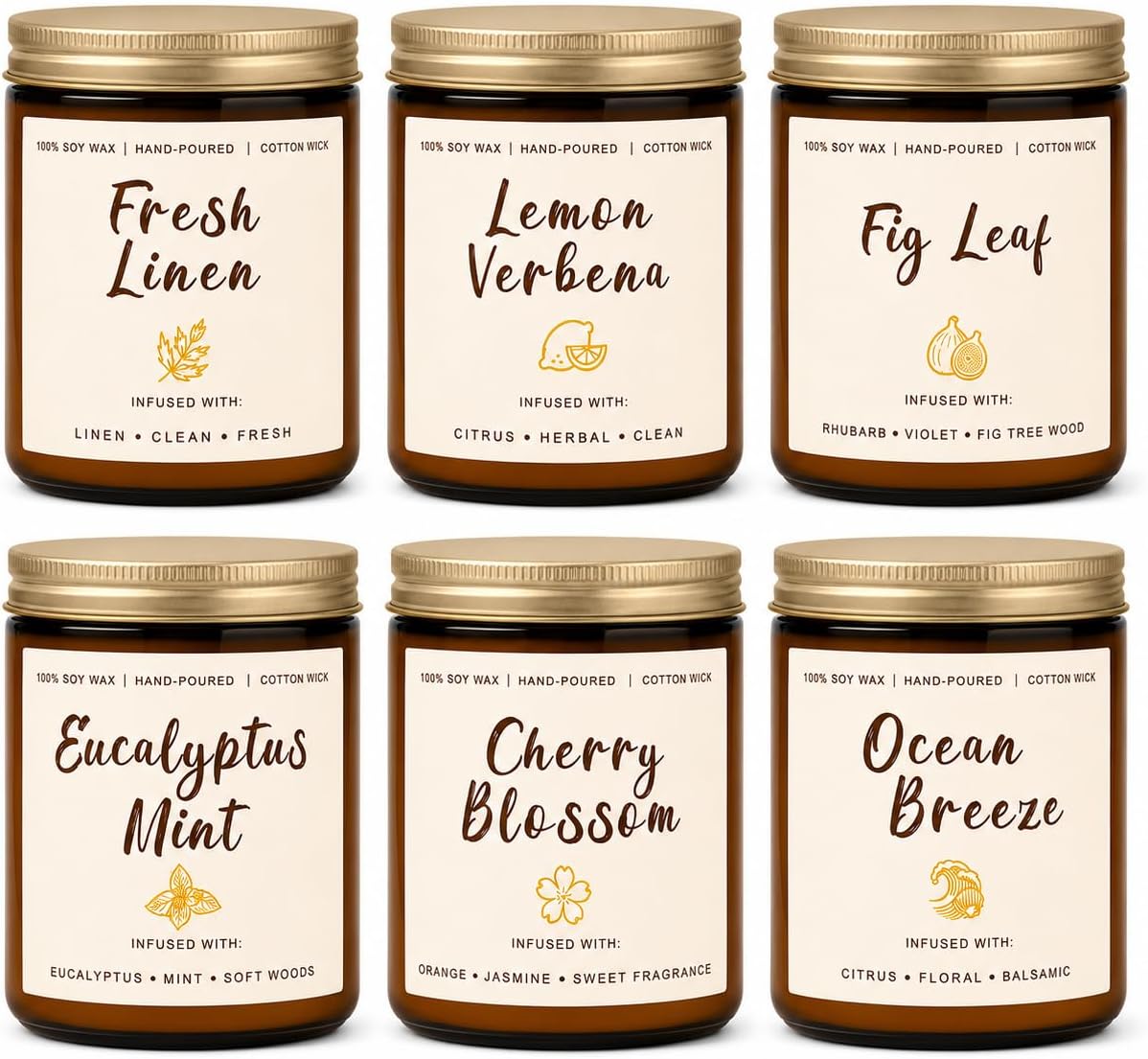 Soy Wax Orange Scented Candle — Set of 4 — 6 Pack Spring Summer Candles