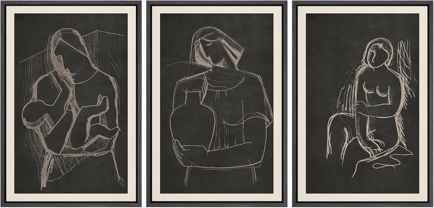 Modern Framed Wall Art — 16" — 24"x36"x3 Panels Black