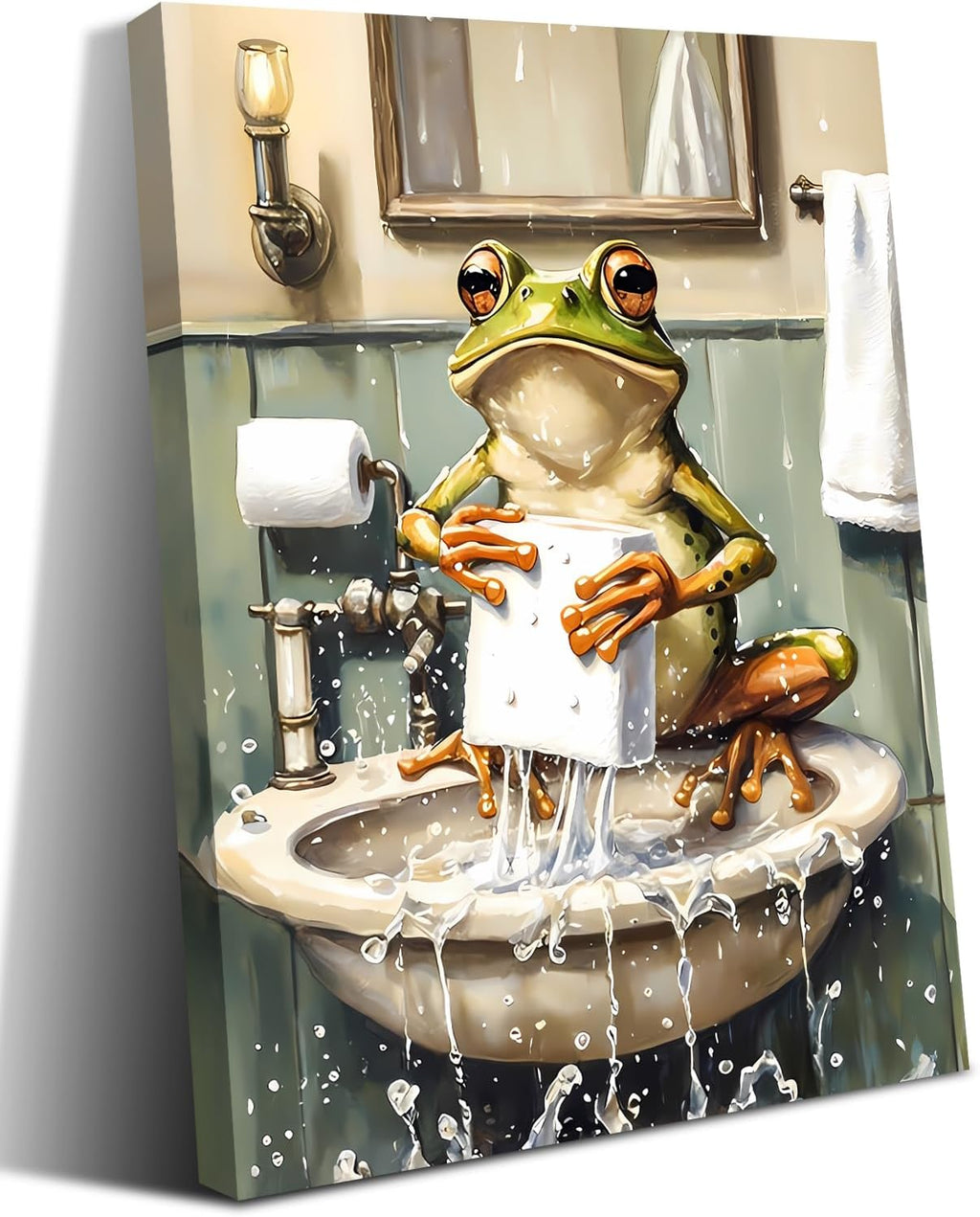 Framed Farmhouse Black Wall Decor — 8" — Framed 12"x16" - Funny Bathroom Frog Wall Art
