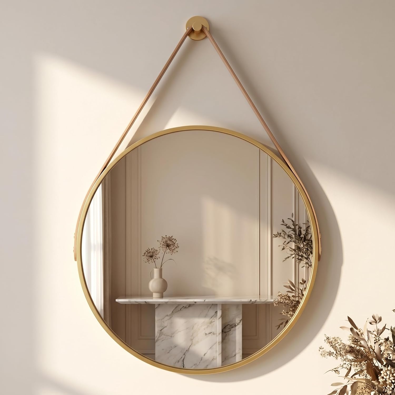 Luxe Black Round Mirror — 20" — Gold-round