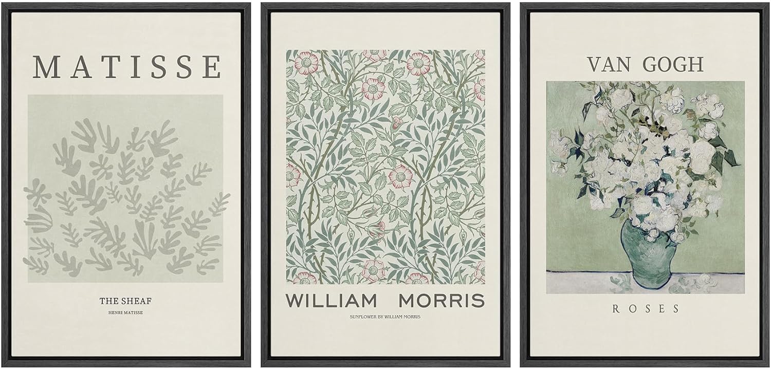 Framed Farmhouse Green Wall Art — 16" — 24" x 36" x 3 Panels BLACK