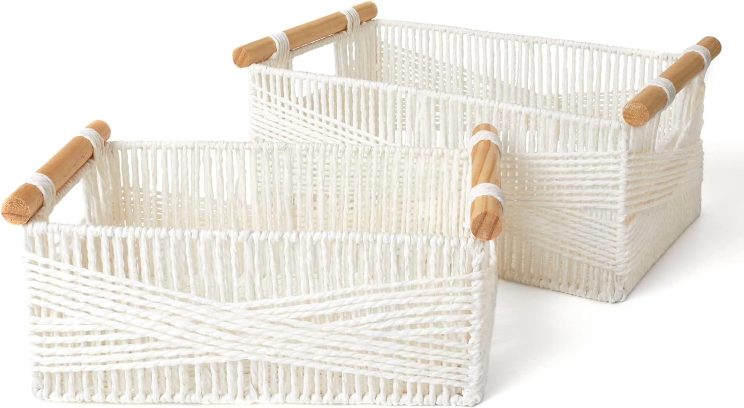 Boho Grey Woven Basket — Set of 2 — White