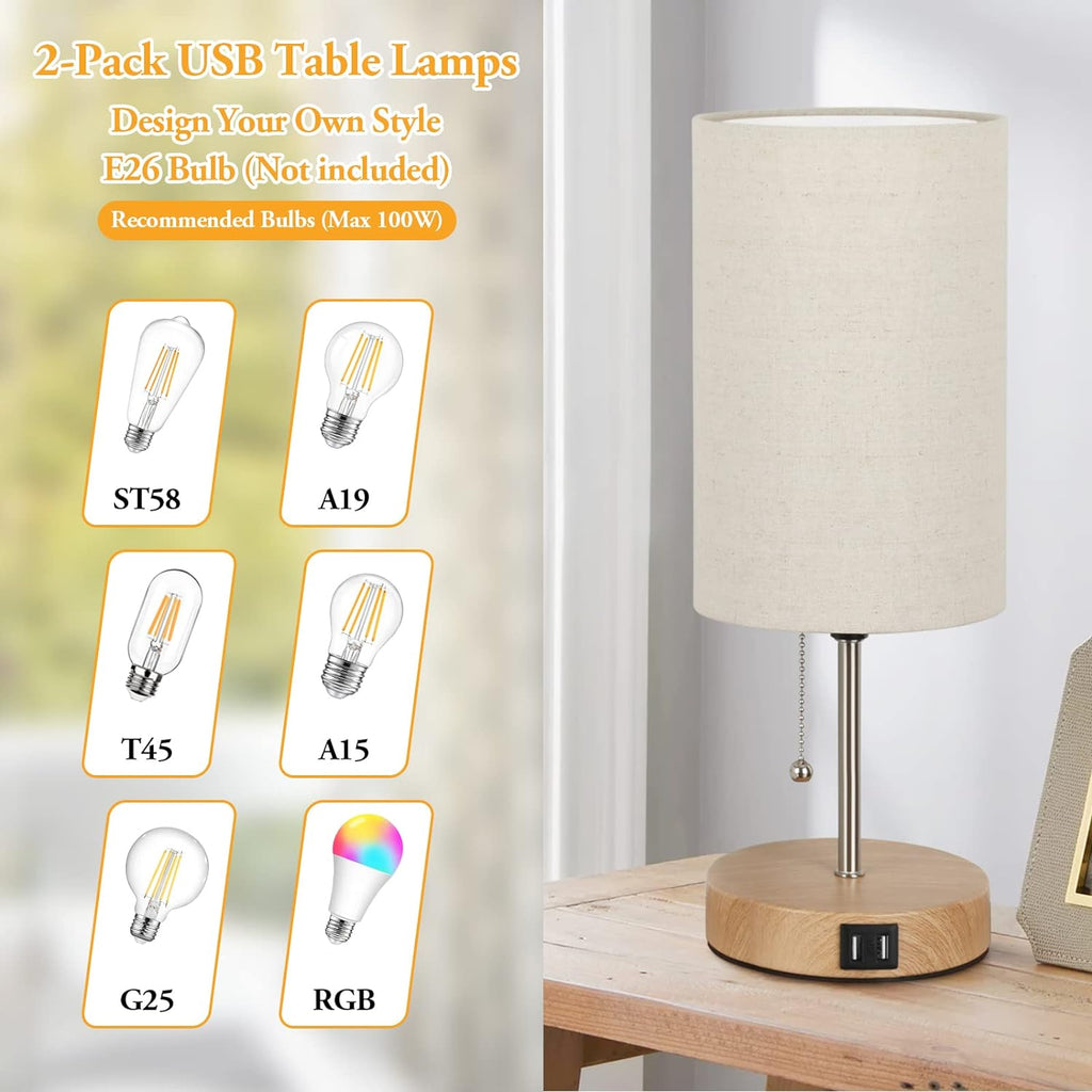 USB Modern Beige Desk Lamp — Set of 2 - View 4