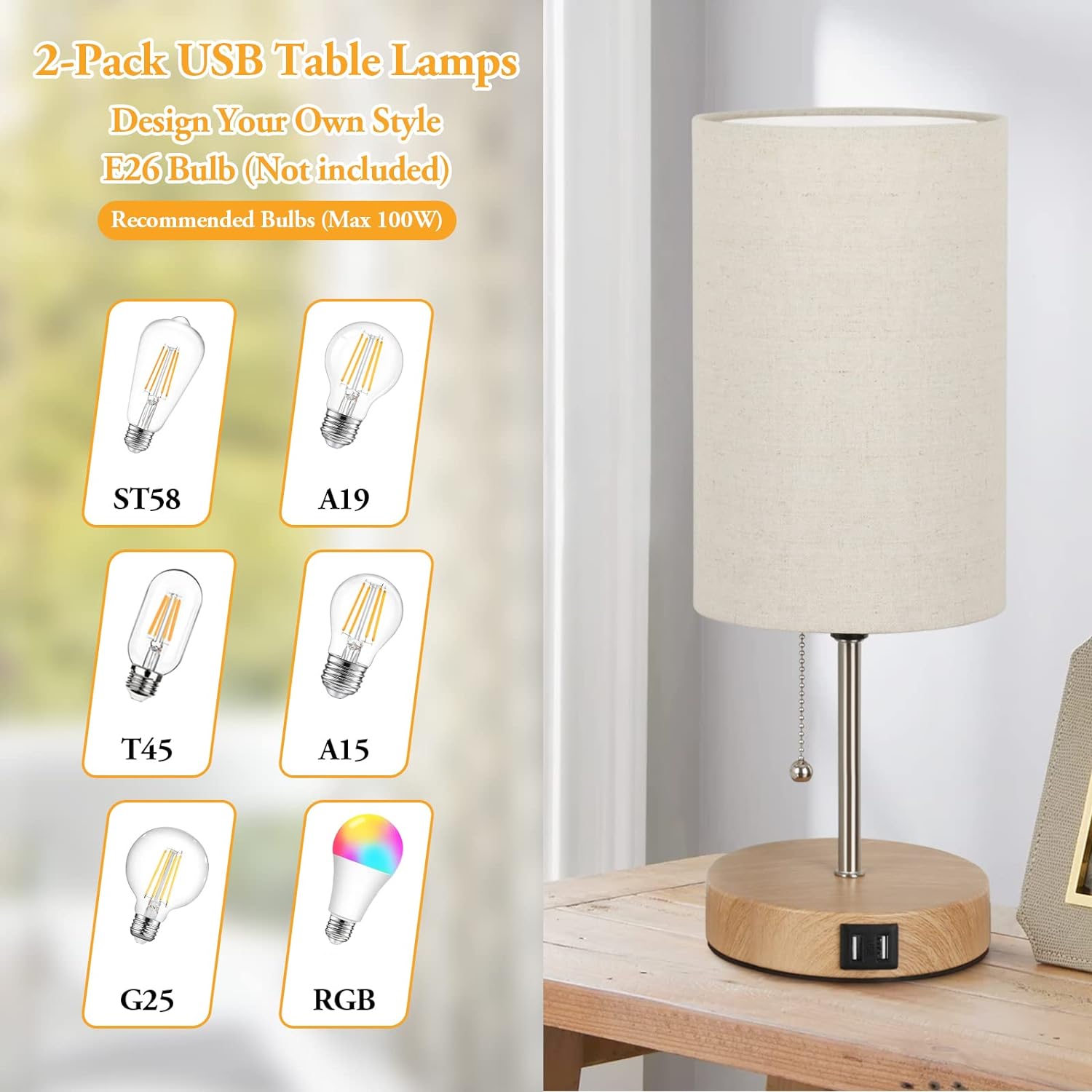 USB Modern Beige Desk Lamp — Set of 2 - View 4