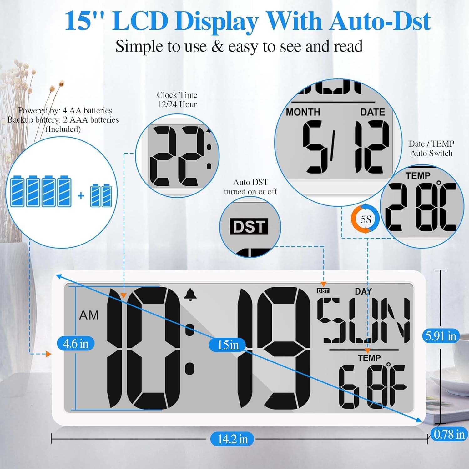 Battery Operated Wall Clock — 15.2" - View 4