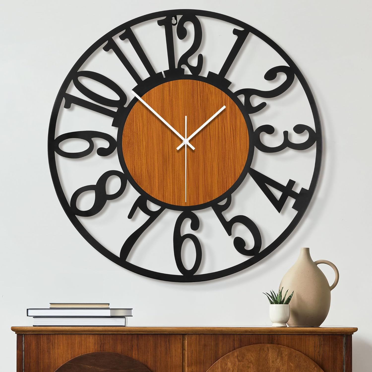 Battery Operated Farmhouse Black Wall Clock — 24" — Brown-arabic Numerals