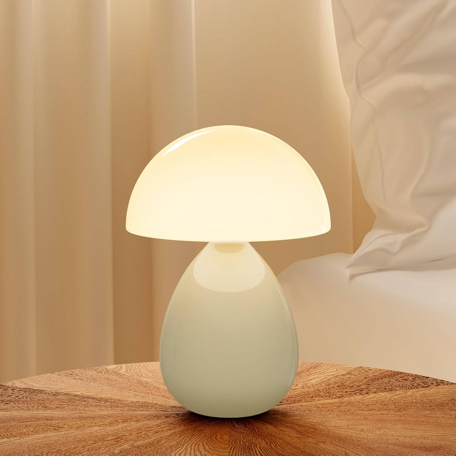 Mid-Century Beige Table Lamp — Cream-Ice Crackle