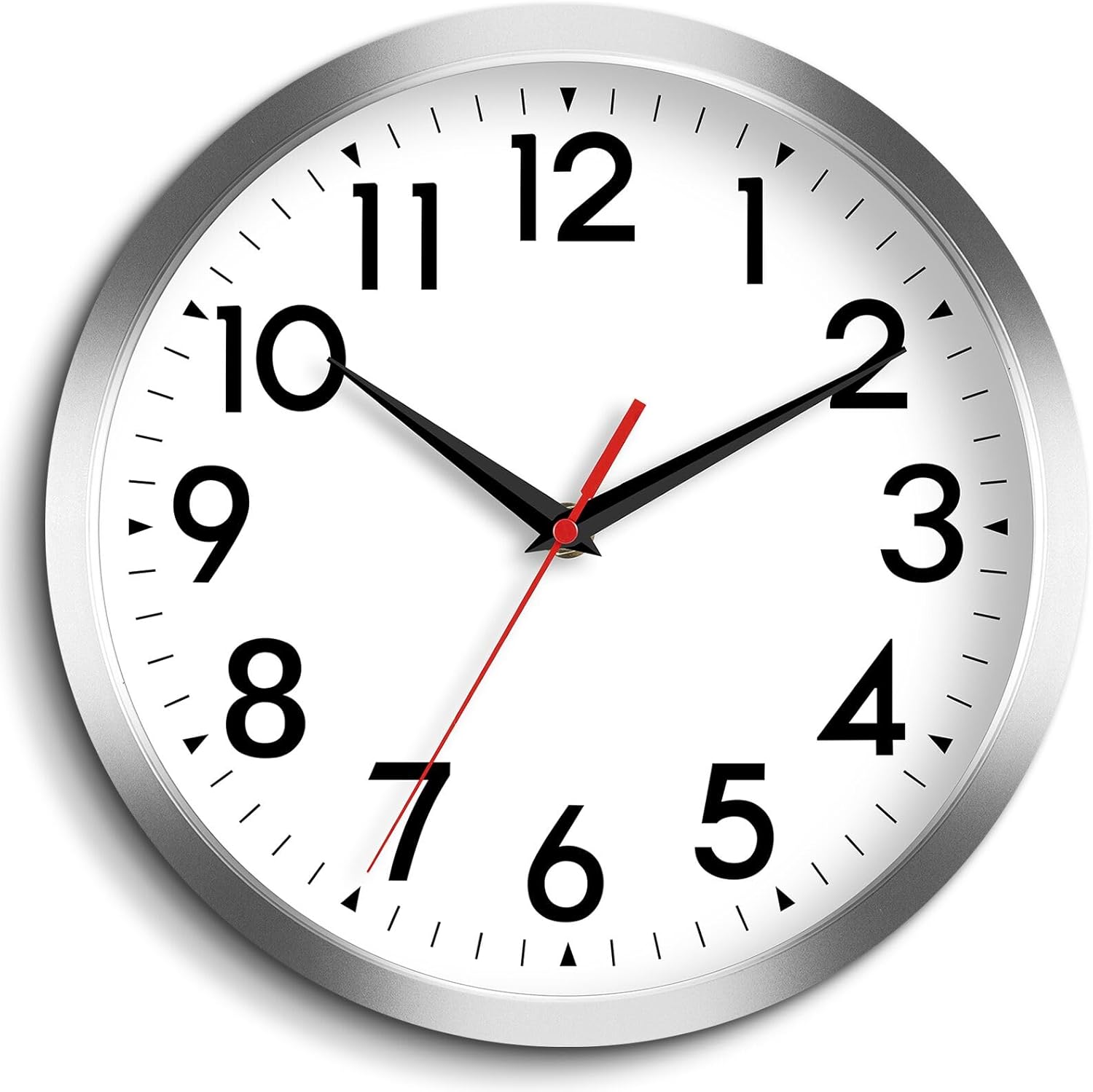 Battery Operated Black Wall Clock — 14" — B-silver