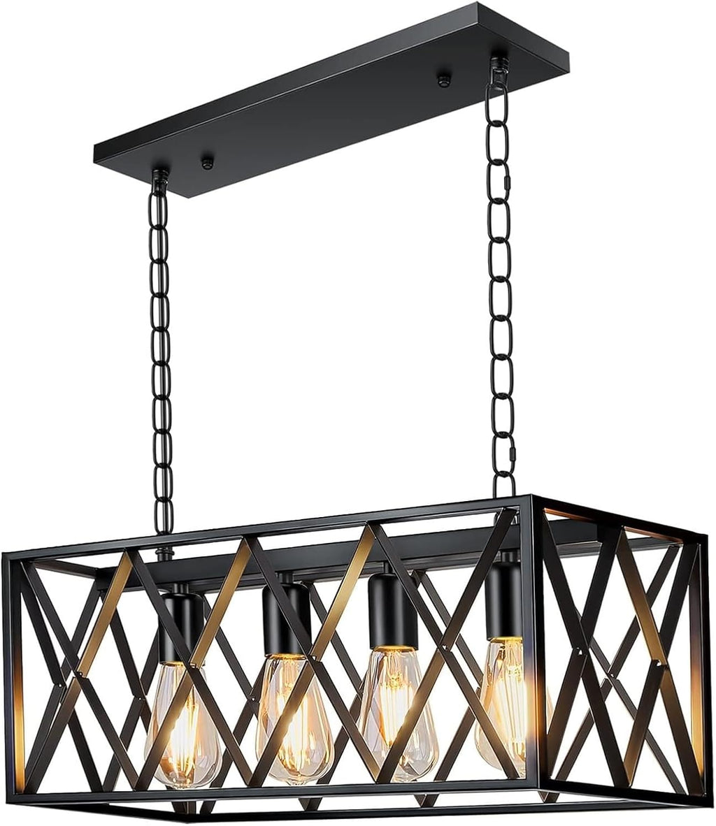 Rectangular Farmhouse Metal Pendant Light — 4-Light — 4-Light