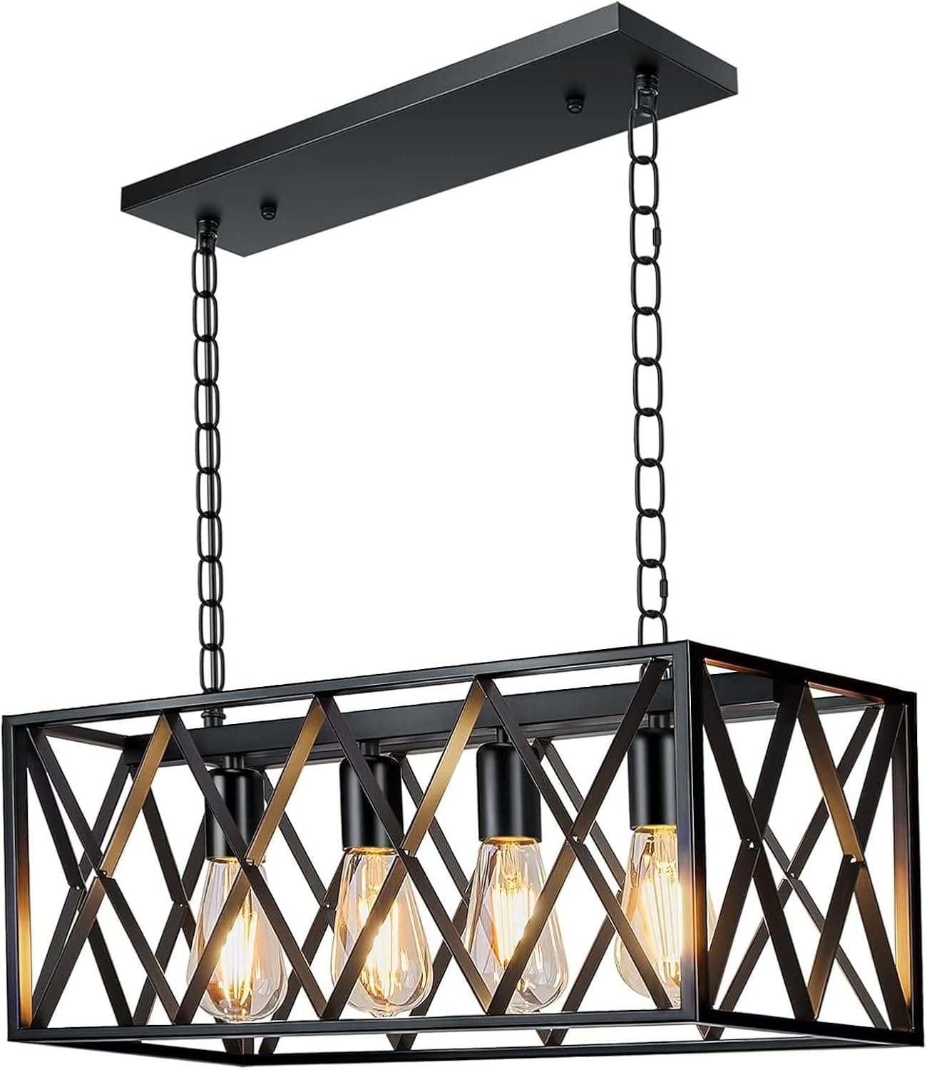 Rectangular Farmhouse Metal Pendant Light — 4-Light — 4-Light