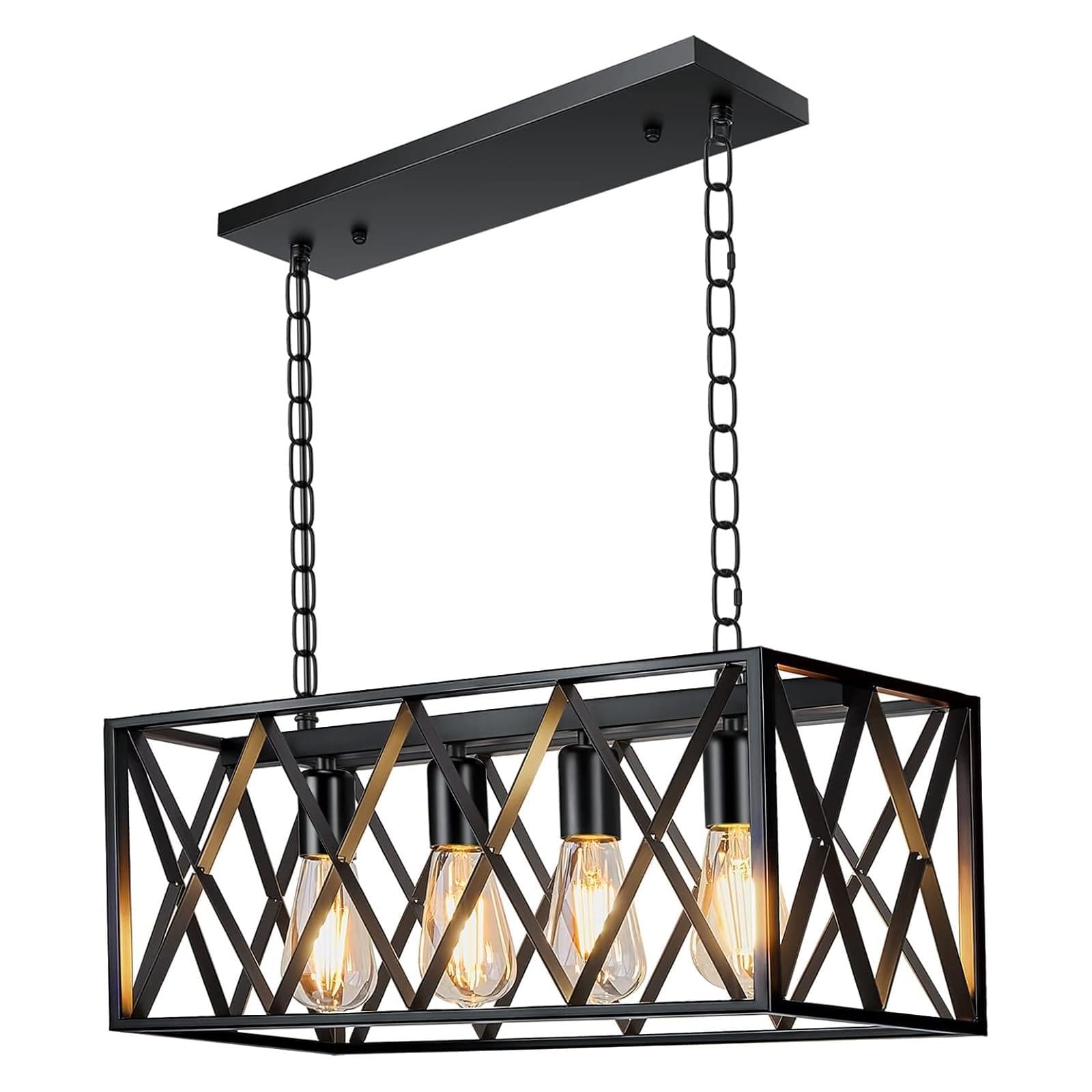 Rectangular Farmhouse Metal Pendant Light — 4-Light