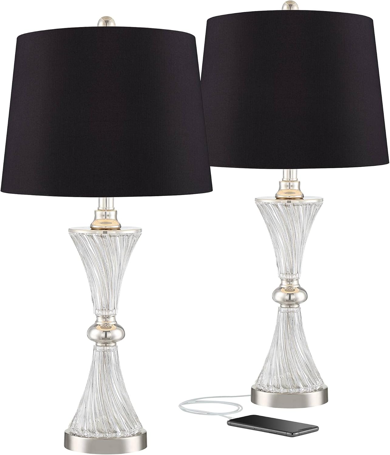 USB Charging Modern Black Table Lamp — 25.5" — Black Hardback Shade