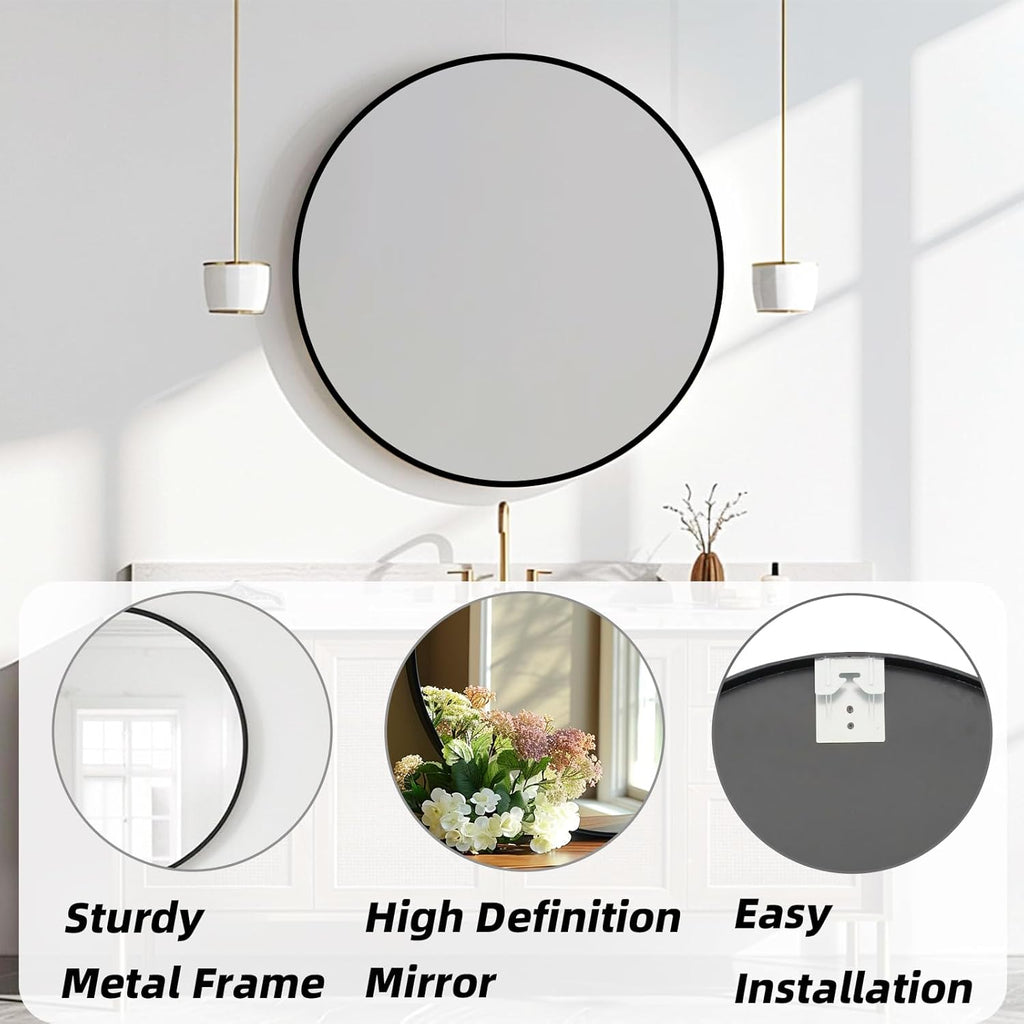 Round Black Wall Mirror — 30" - View 2