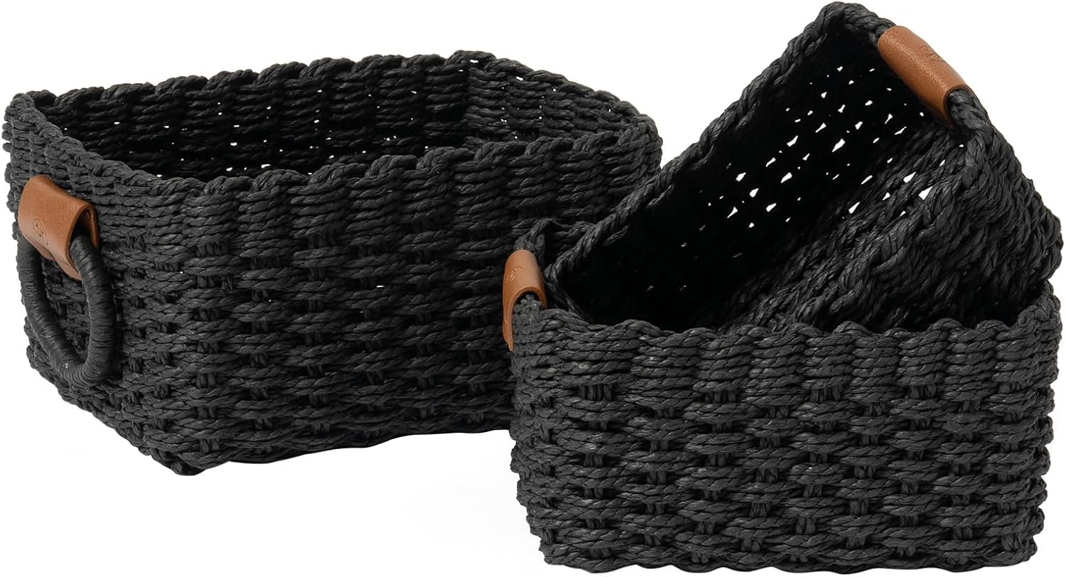 Boho Black Storage Basket — Set of 3 — Ebony Black