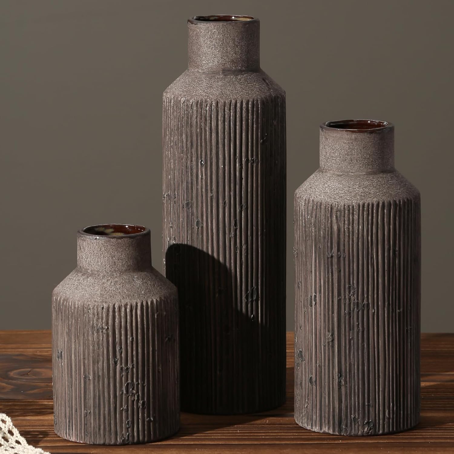 Vintage Farmhouse Black Flower Vase — 6" — Dark Brown
