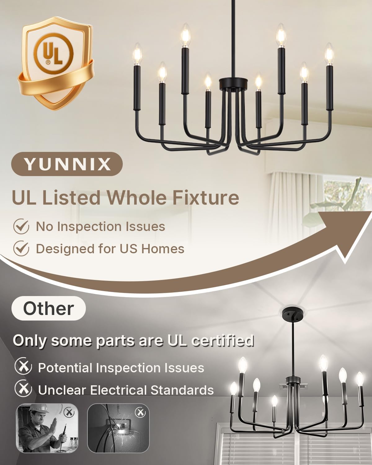 Farmhouse Black Chandelier — 8-Light - View 2