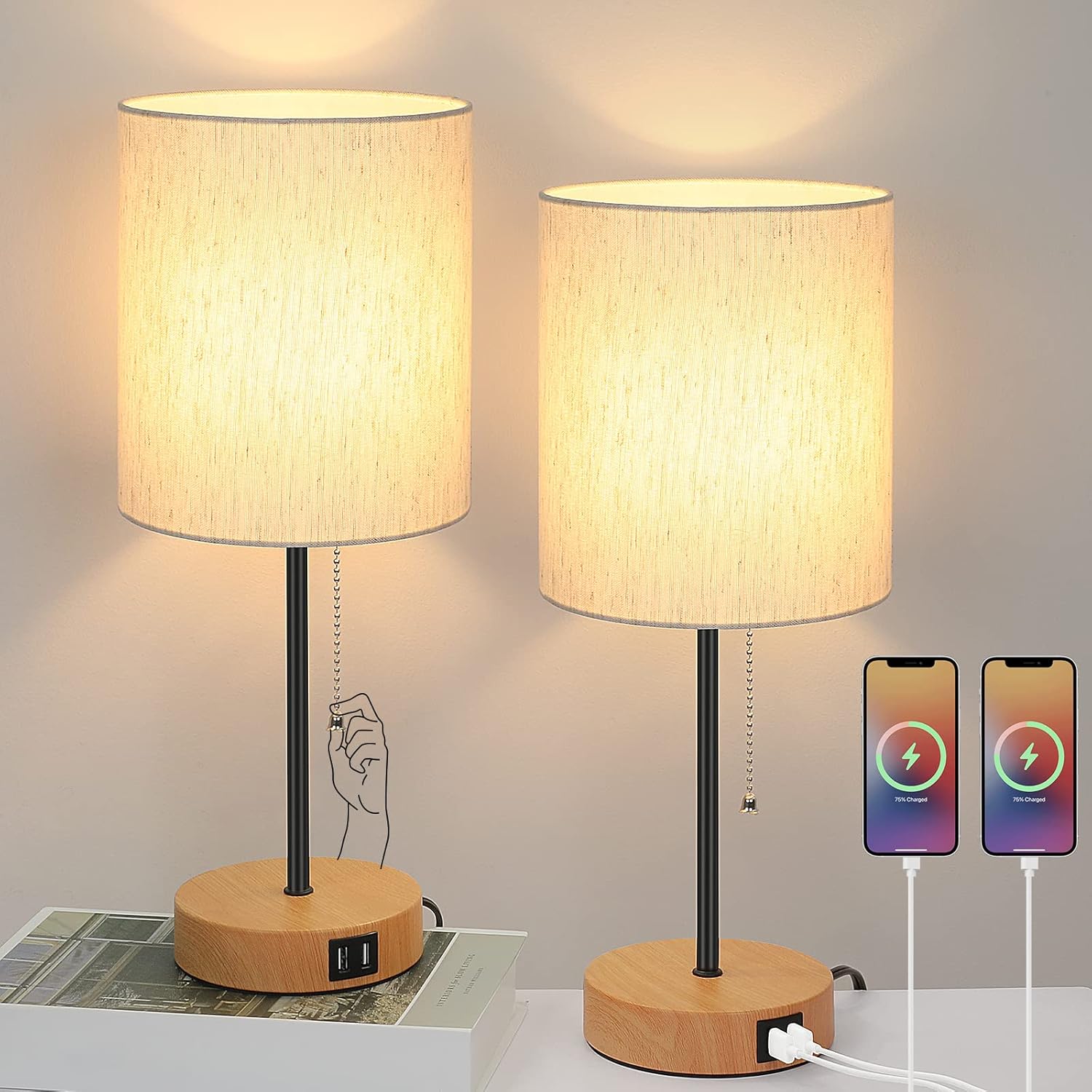 USB Black Desk Lamp — Set of 2 — Flaxen(Shade)