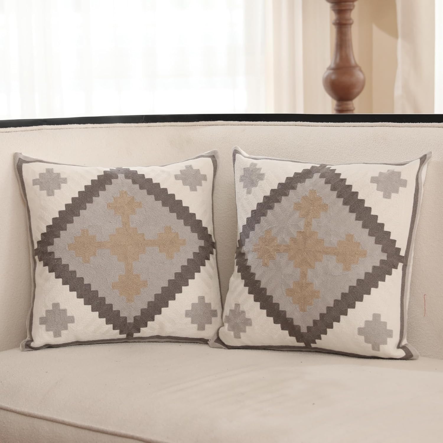 Boho Fabric Throw Pillow Cover — 18" — Pattern C