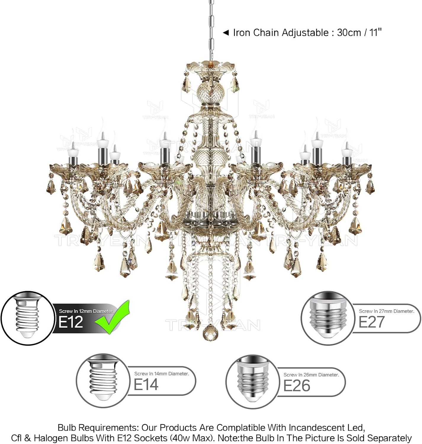 Adjustable Luxe Metal Chandelier — 35" - View 6