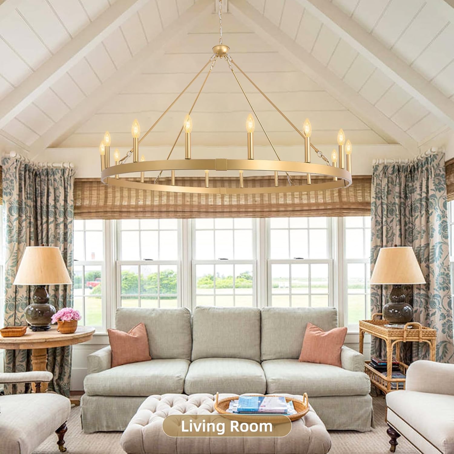 Round Farmhouse Black Chandelier — 16-Light - View 3