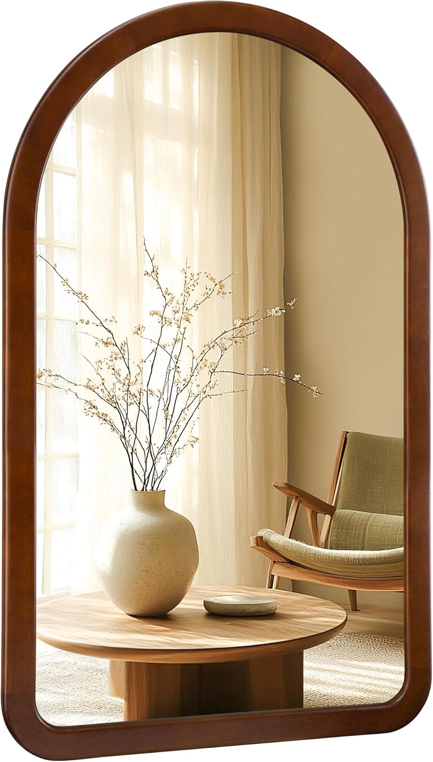 Round Farmhouse Brown Wall Mirror — 30" — 48"L x 30"W