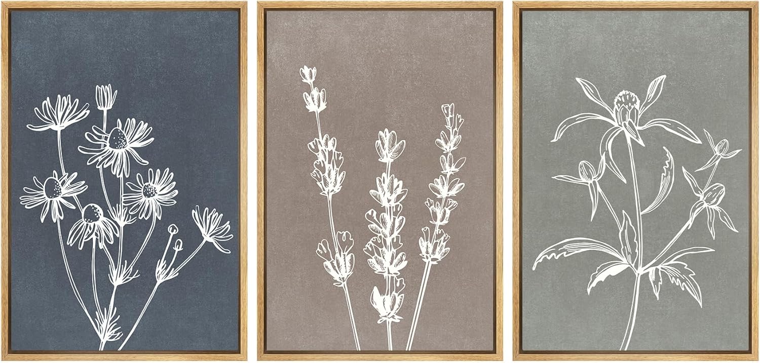 Framed Modern Fabric Wall Art — 24" — 16"x24"x3 Panels Natural