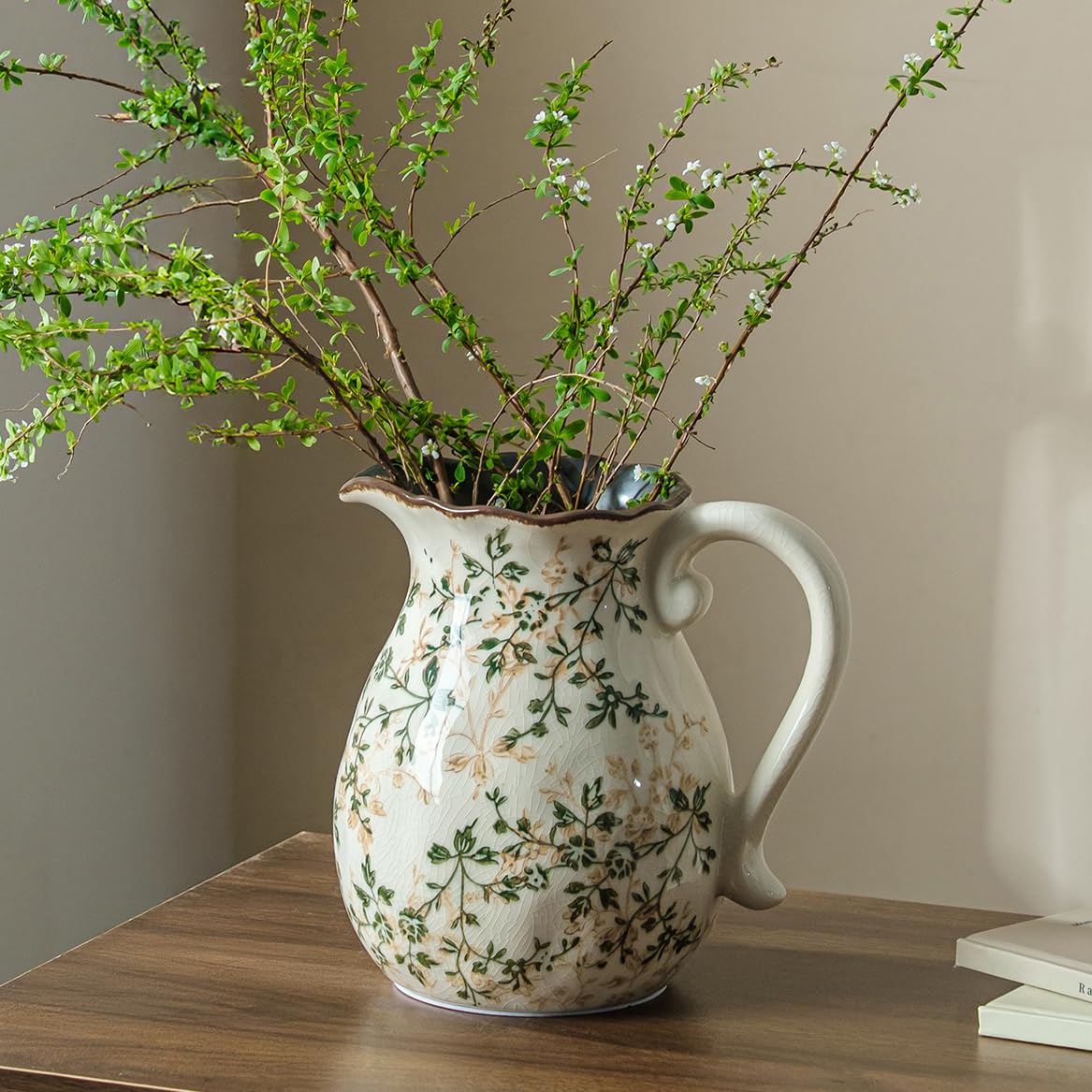 Vintage Farmhouse Beige Vase — 8"