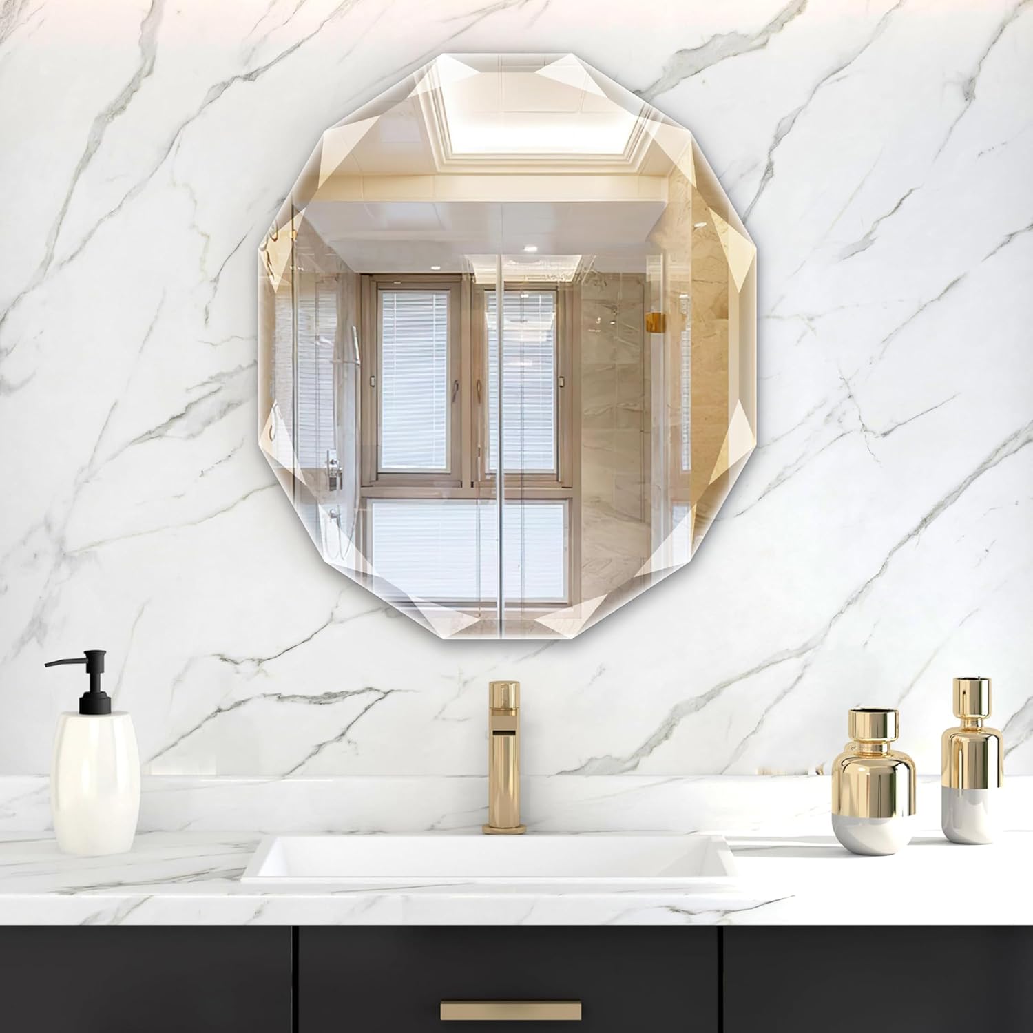 Beveled Beige Mirror — 30" — Round