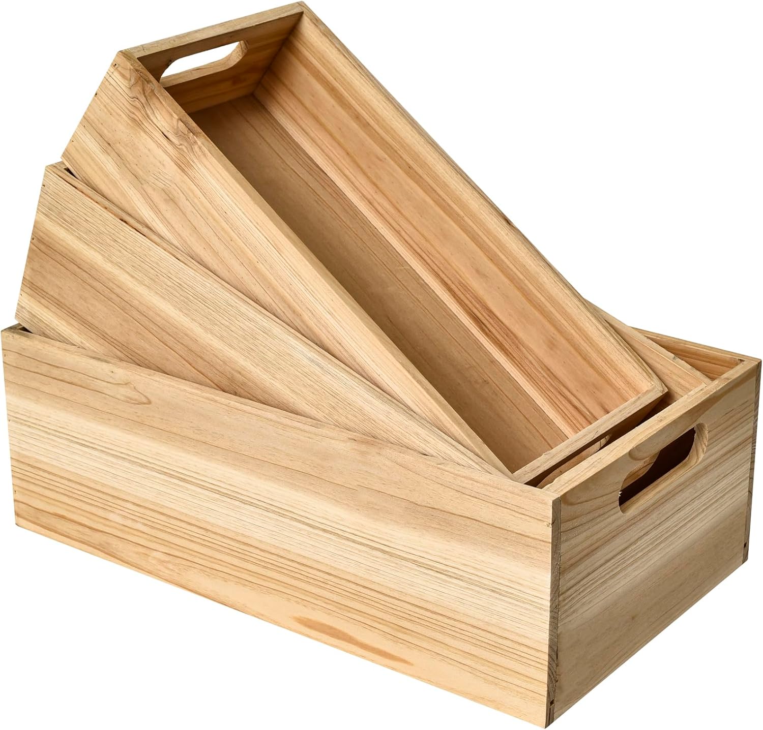 Farmhouse Beige Storage Basket — Set of 3 — Natural Wood