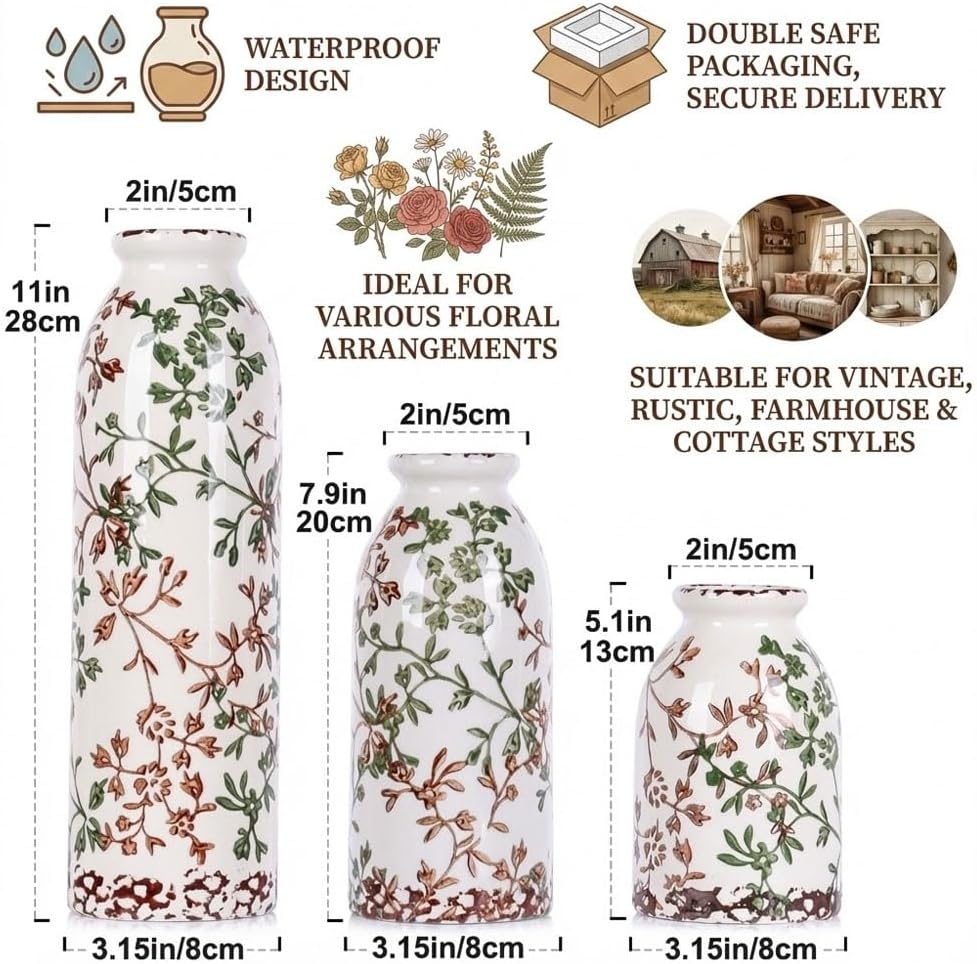Farmhouse Beige Decorative Vase — Set of 3 - View 2