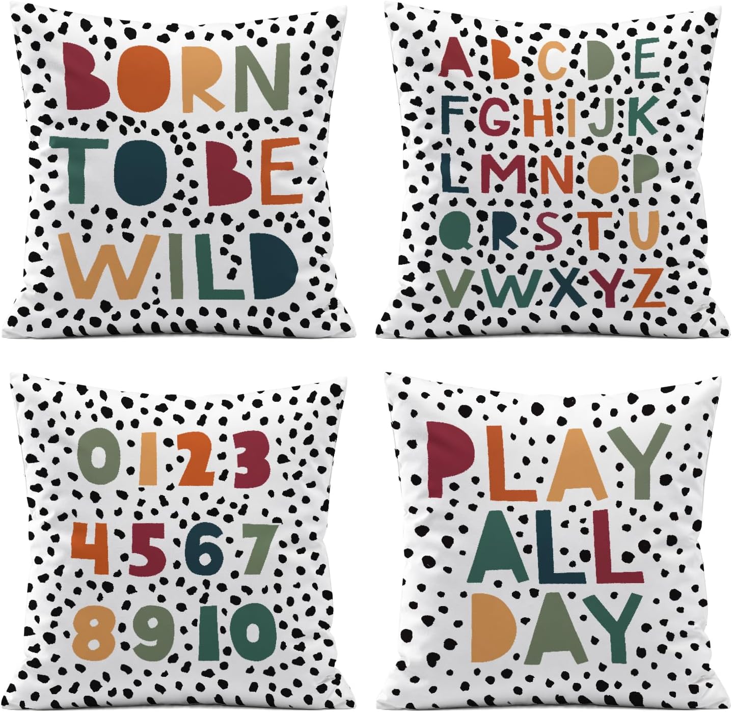 Boho Black Throw Pillow Cover — 18" — Born to Be Wild Abc Alphabet