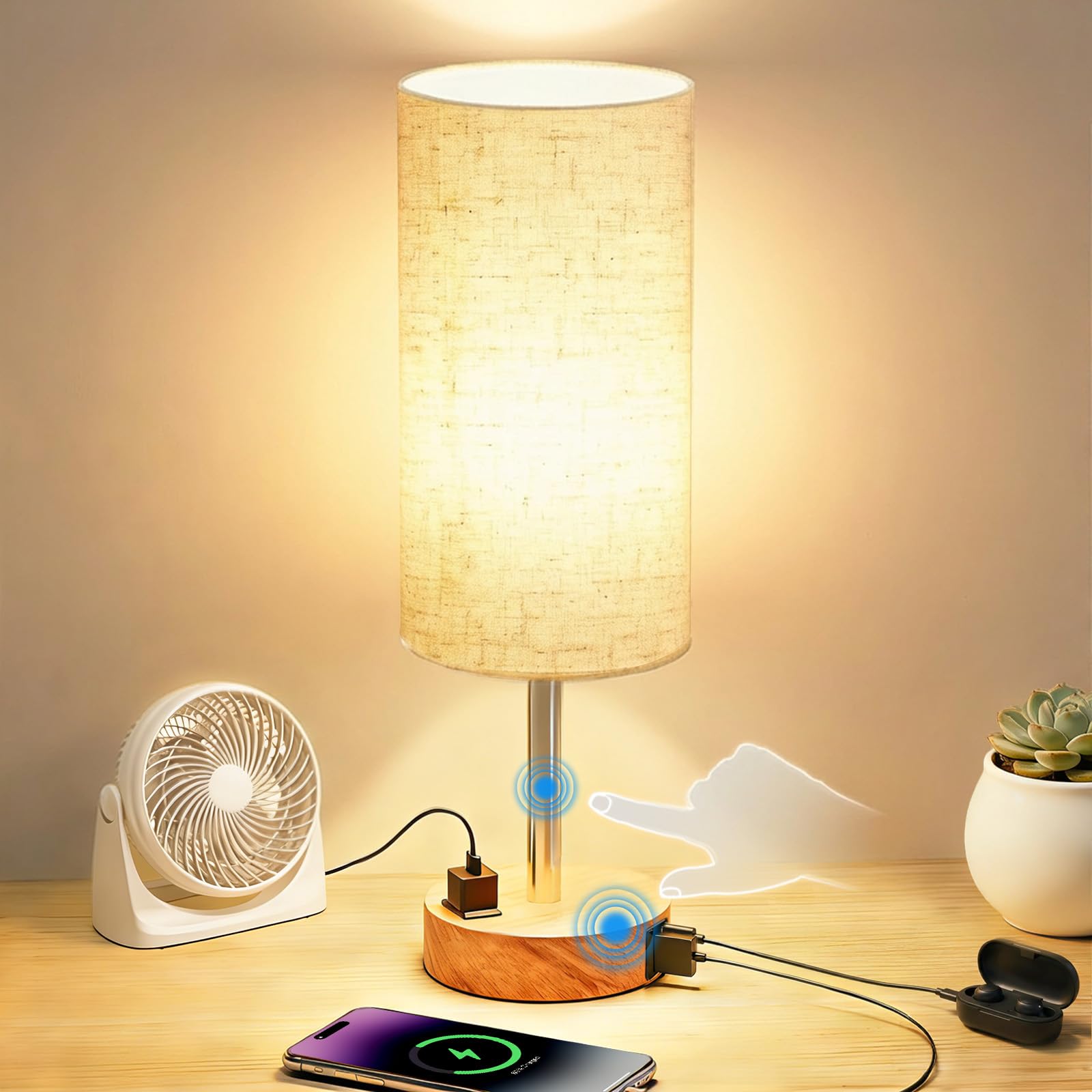 Dimmable Beige Bedside Lamp