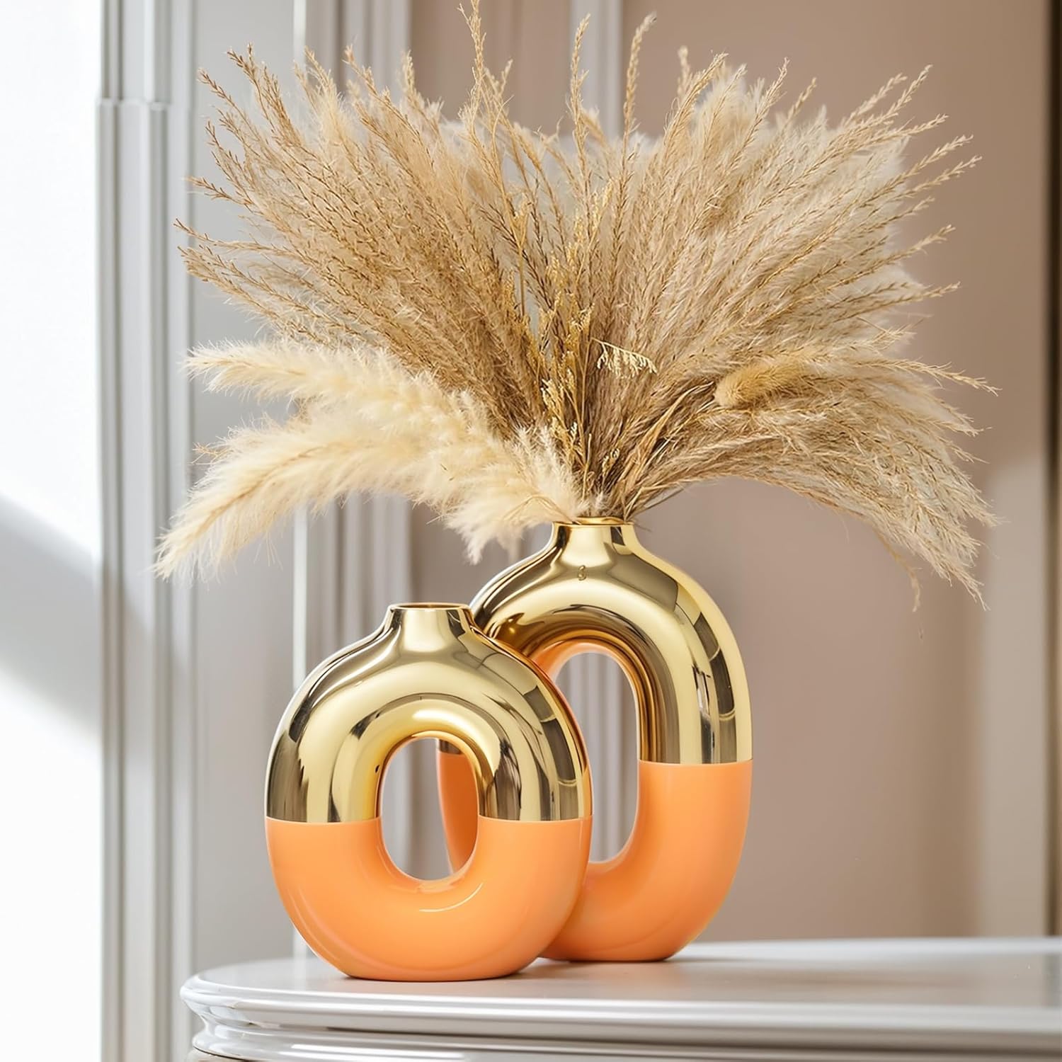 Round Farmhouse Black Vase Set — Orange Gold