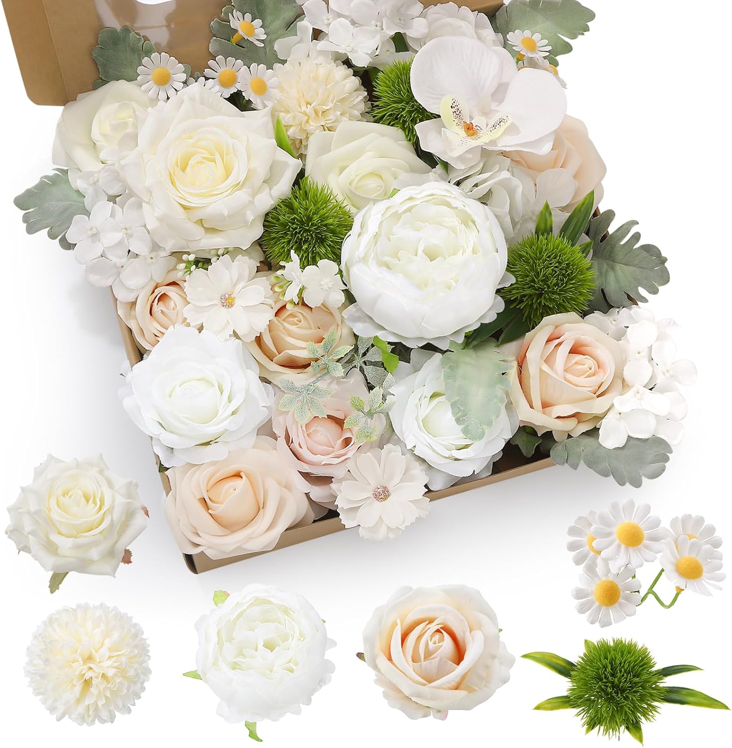 Blue Artificial Flowers — White,champagne
