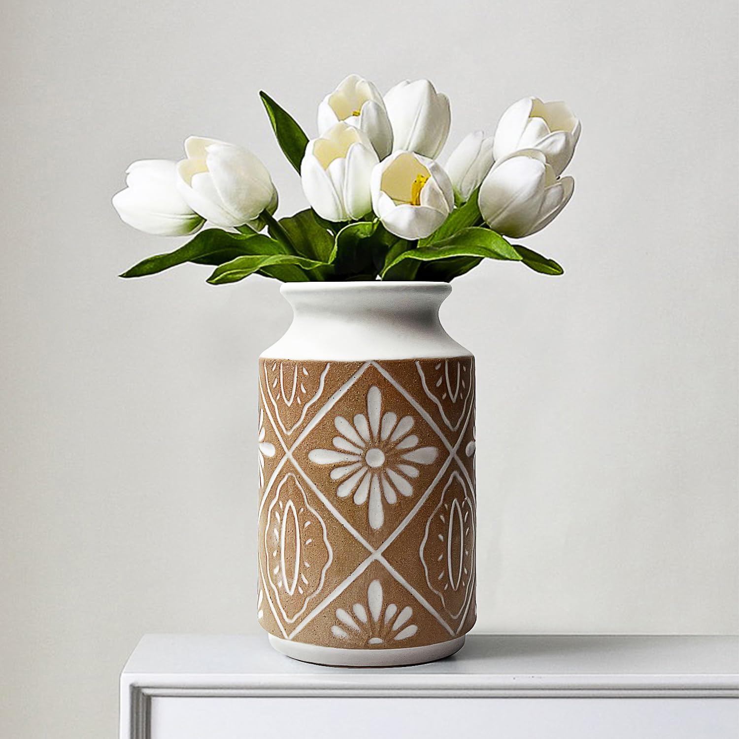 Vintage Farmhouse Ceramic Flower Vase — 11.02" - View 4