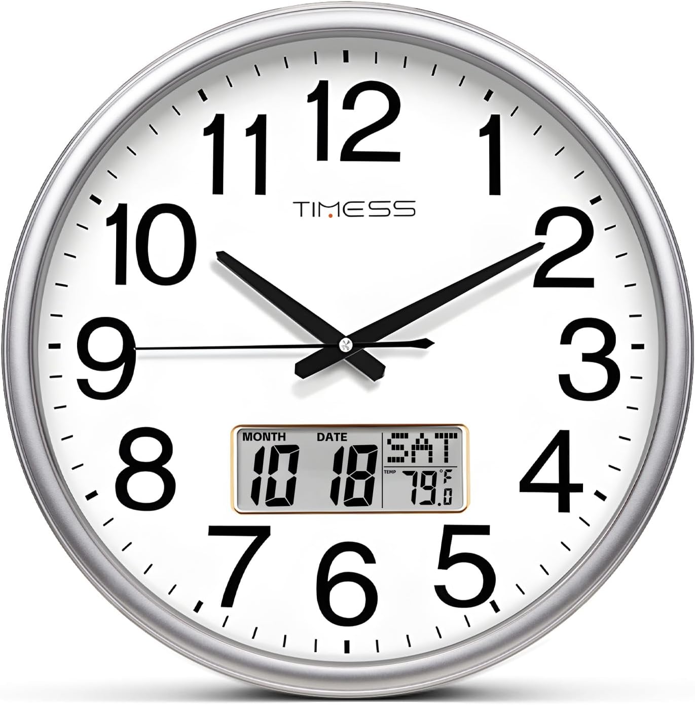 Battery Operated Modern Brown Wall Clock — 11" — Calendar Sliver