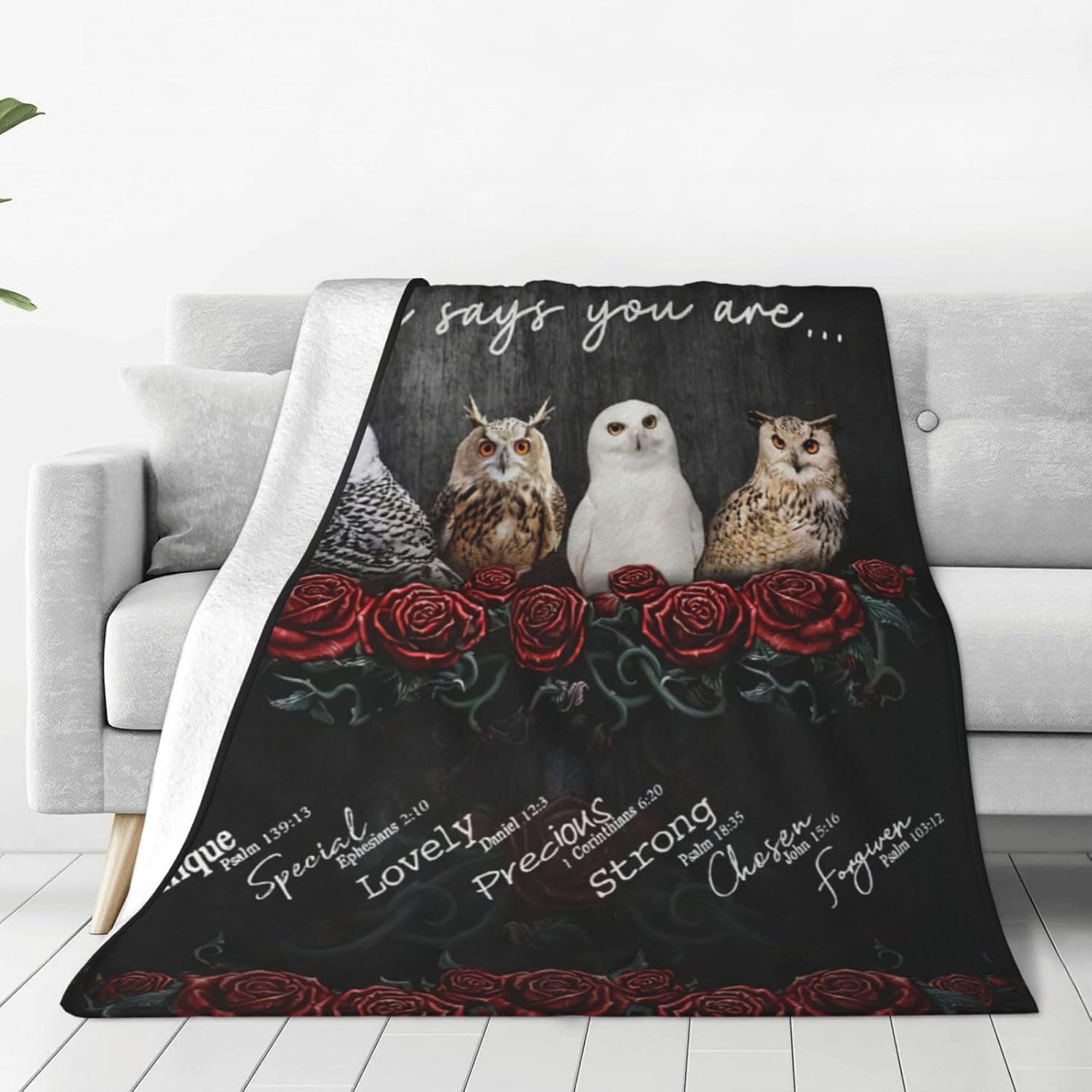 Black Throw Pillow — 50" — God Says You Are Owl
