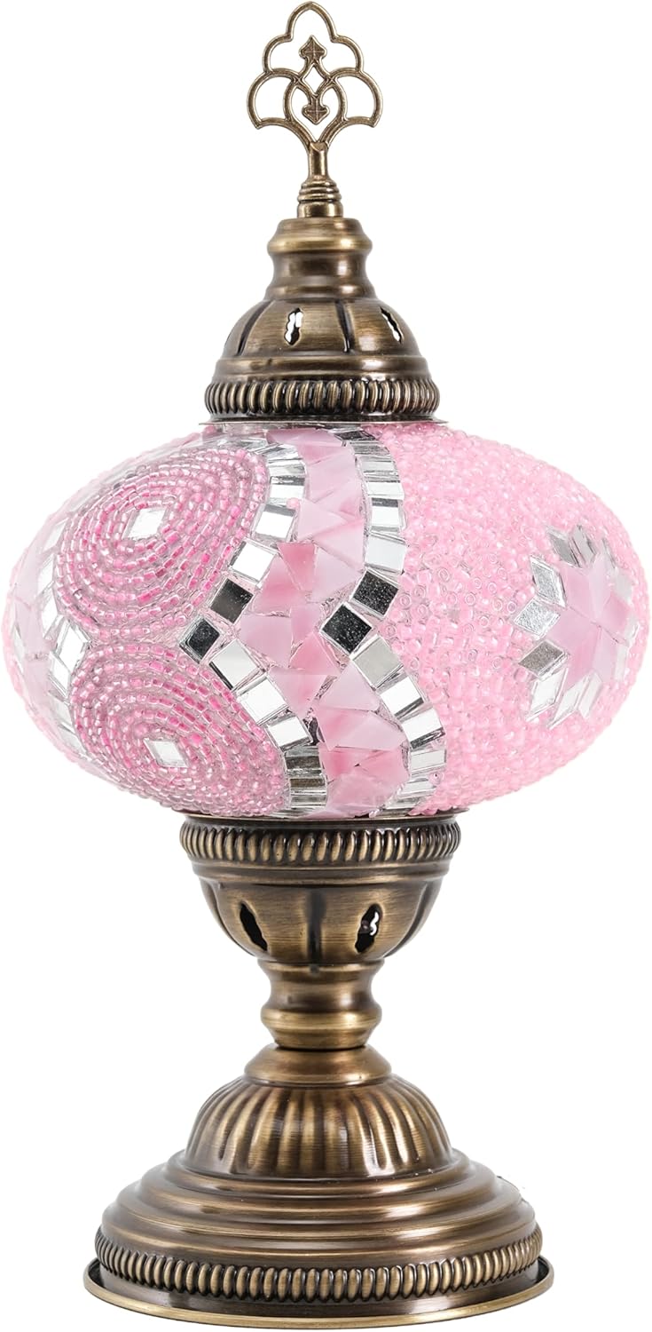 Vintage Boho Blue Desk Lamp — Pink