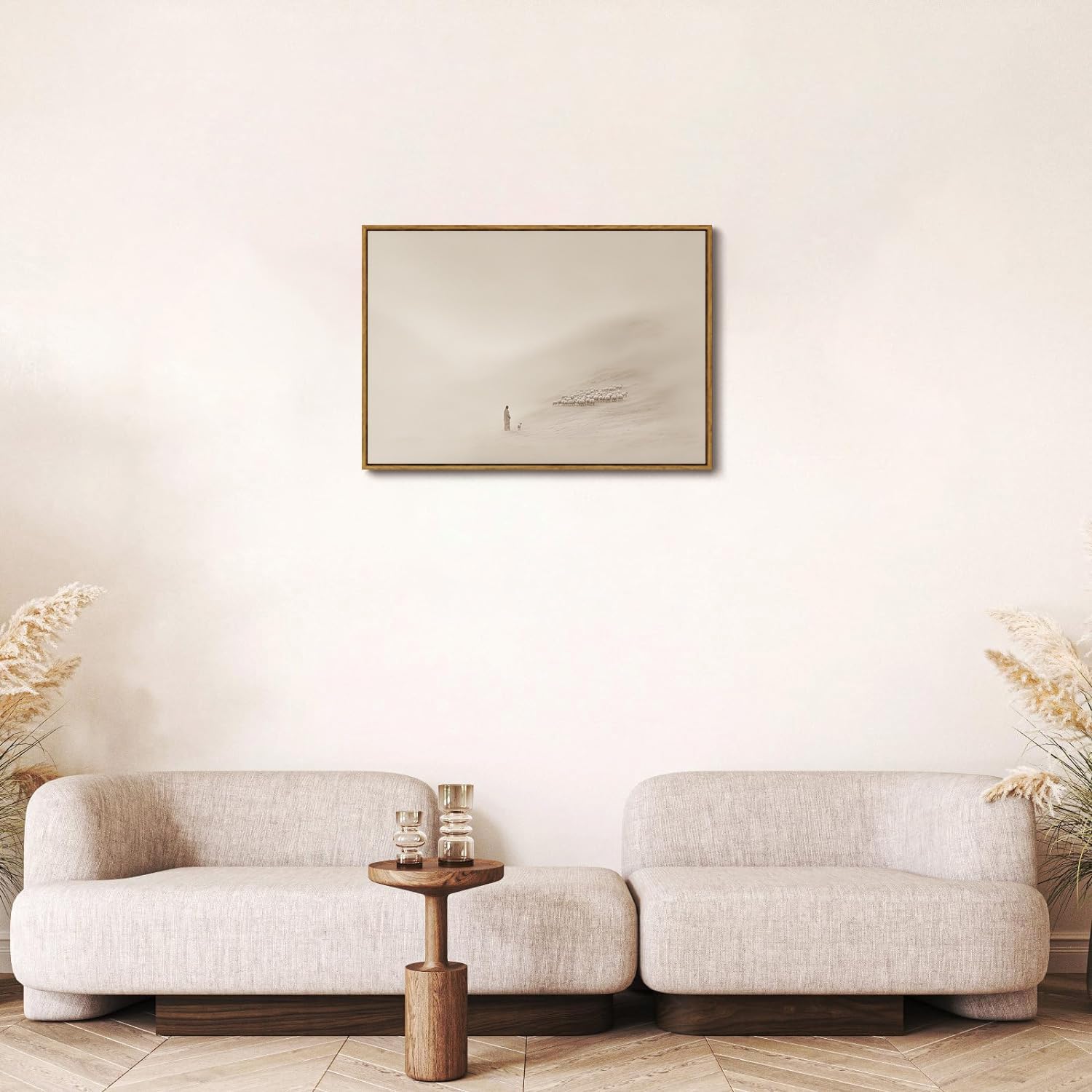 Framed Modern Beige Canvas Wall Art — 16" - View 3