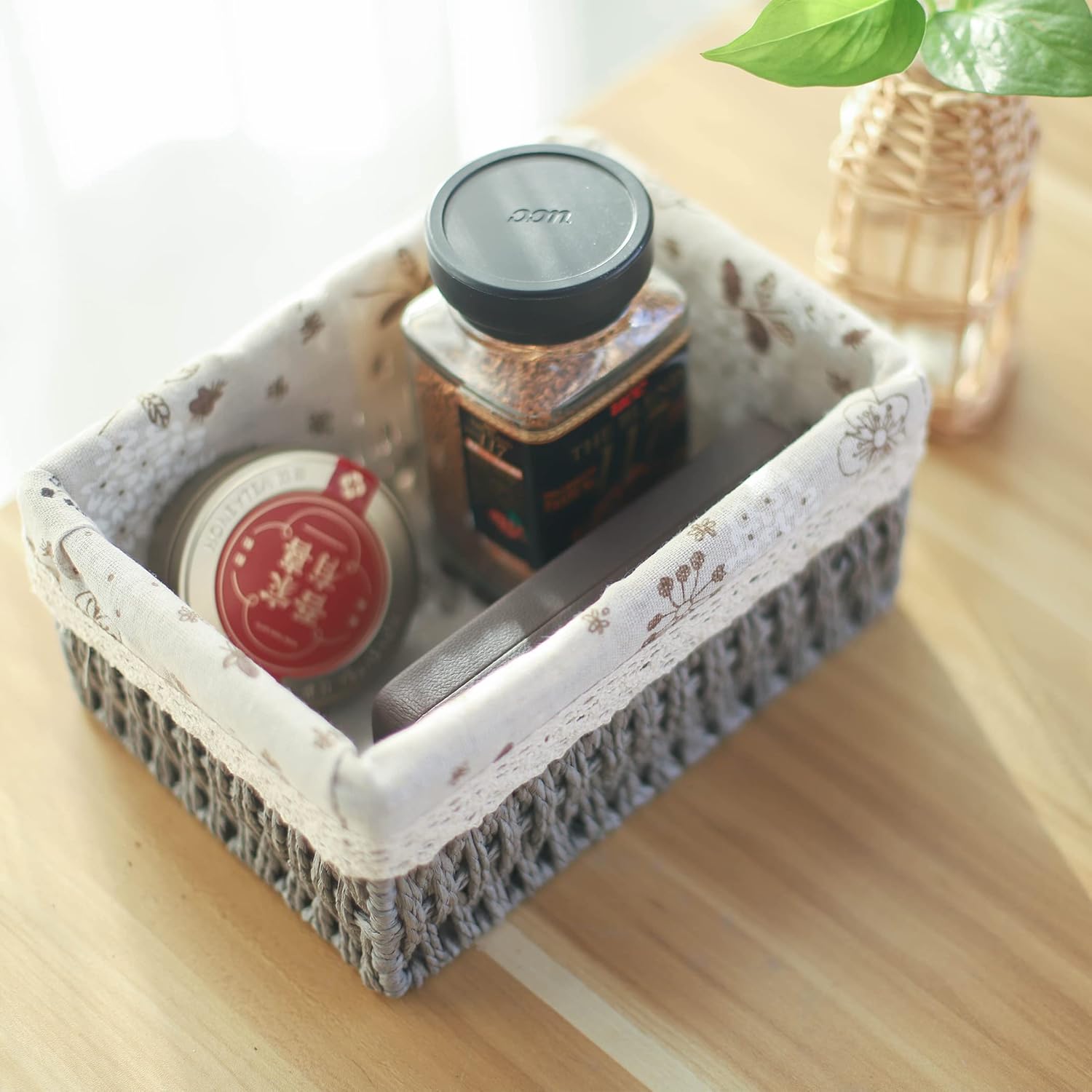 Rectangular Boho Beige Storage Basket — Set of 3 - View 4