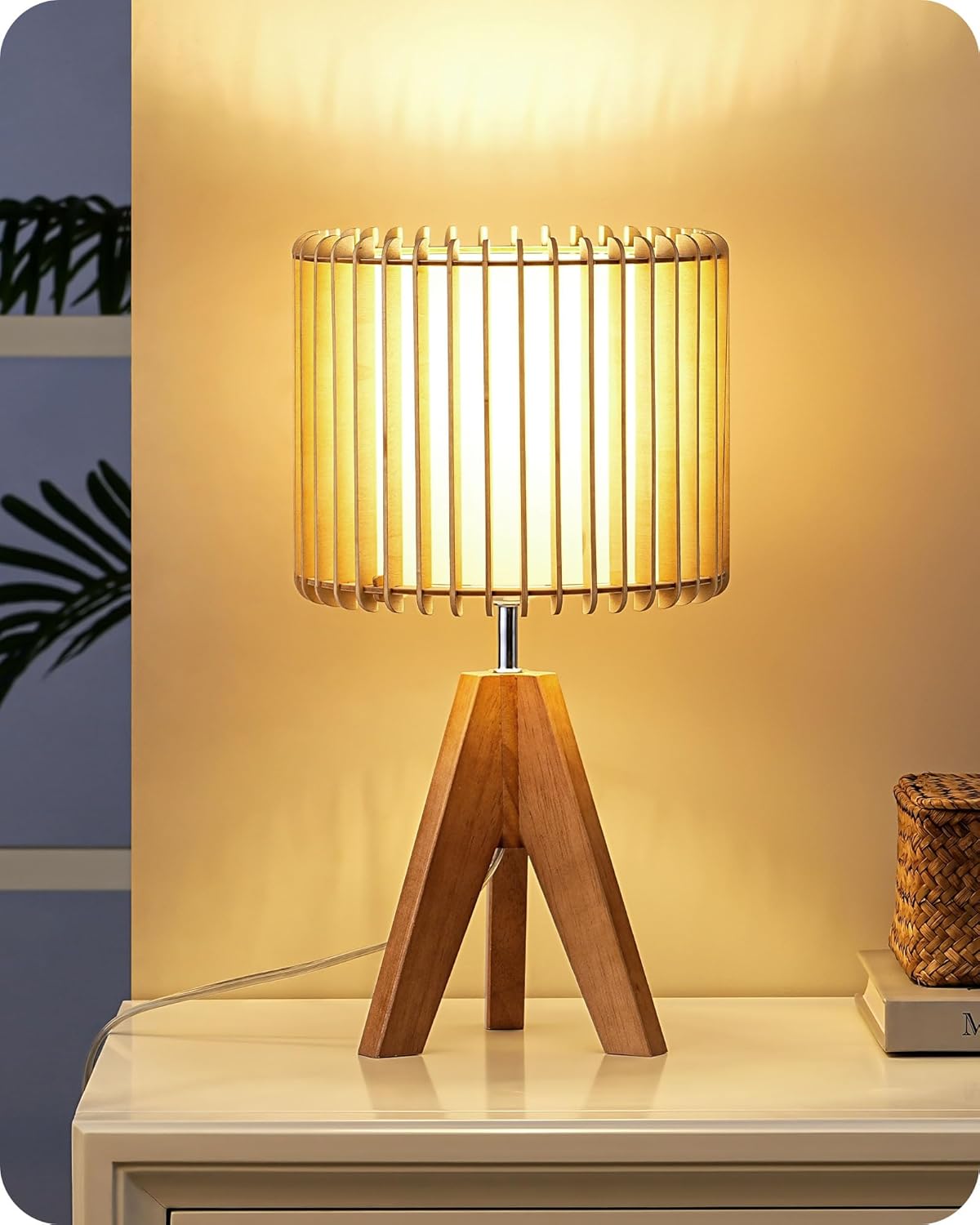 Linen Boho Wood Bedside Lamp — 2" — Minimalist