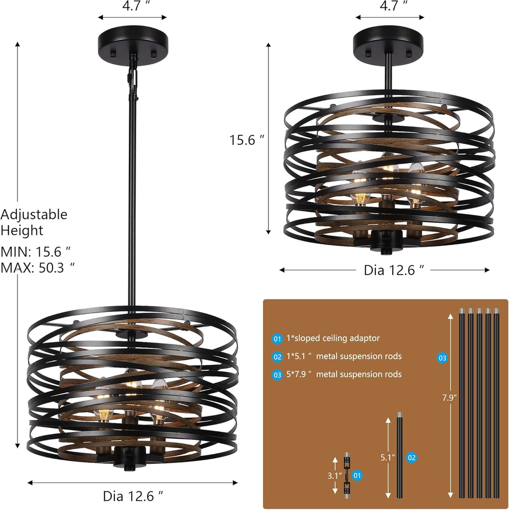 Farmhouse Black Chandelier — 3-Light - View 7