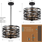 Farmhouse Black Chandelier — 3-Light - View 7