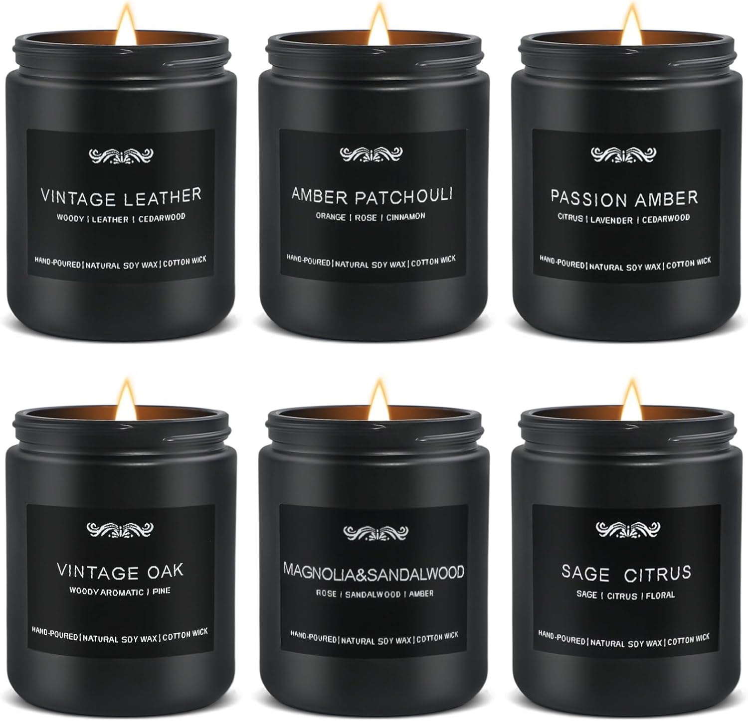 Scented Gold Candle Set — Cedar Oakmoss/Amber Patchouli/Magnolia&Sandalwood/Pine&Clove/Wood &Yuzu/Rose