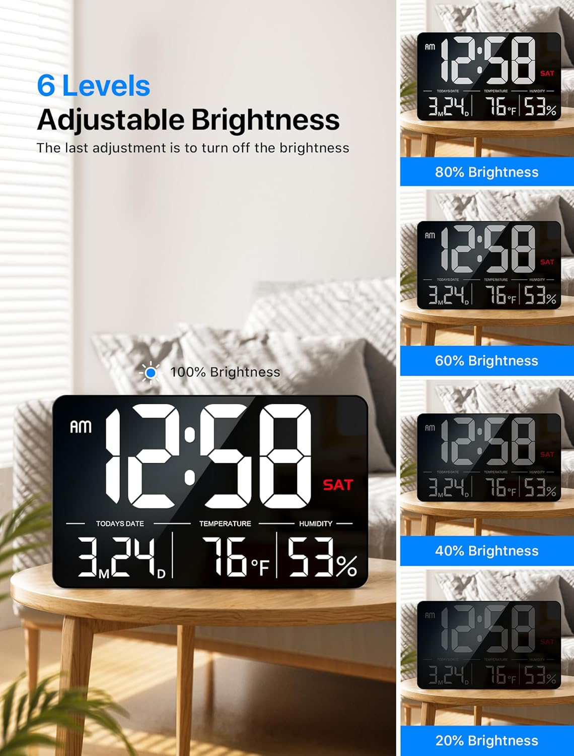 Adjustable Black Wall Clock — 13" - View 3