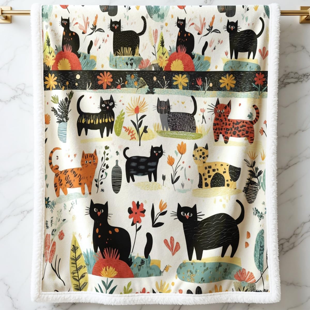 Modern Black Throw Pillow — 50" — Floral Cat