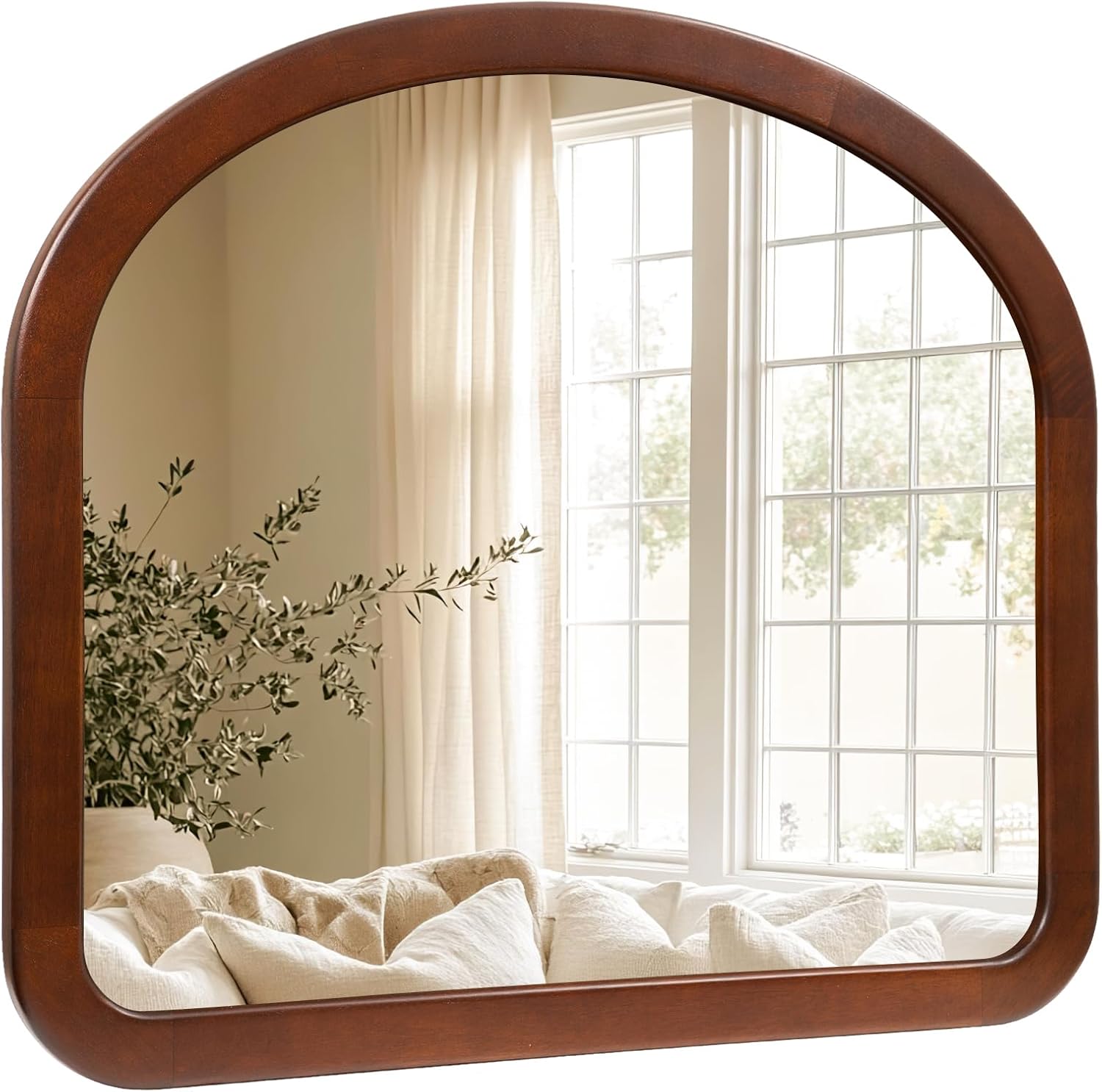 Round Farmhouse Brown Wall Mirror — 30" — 34"L x 29"W