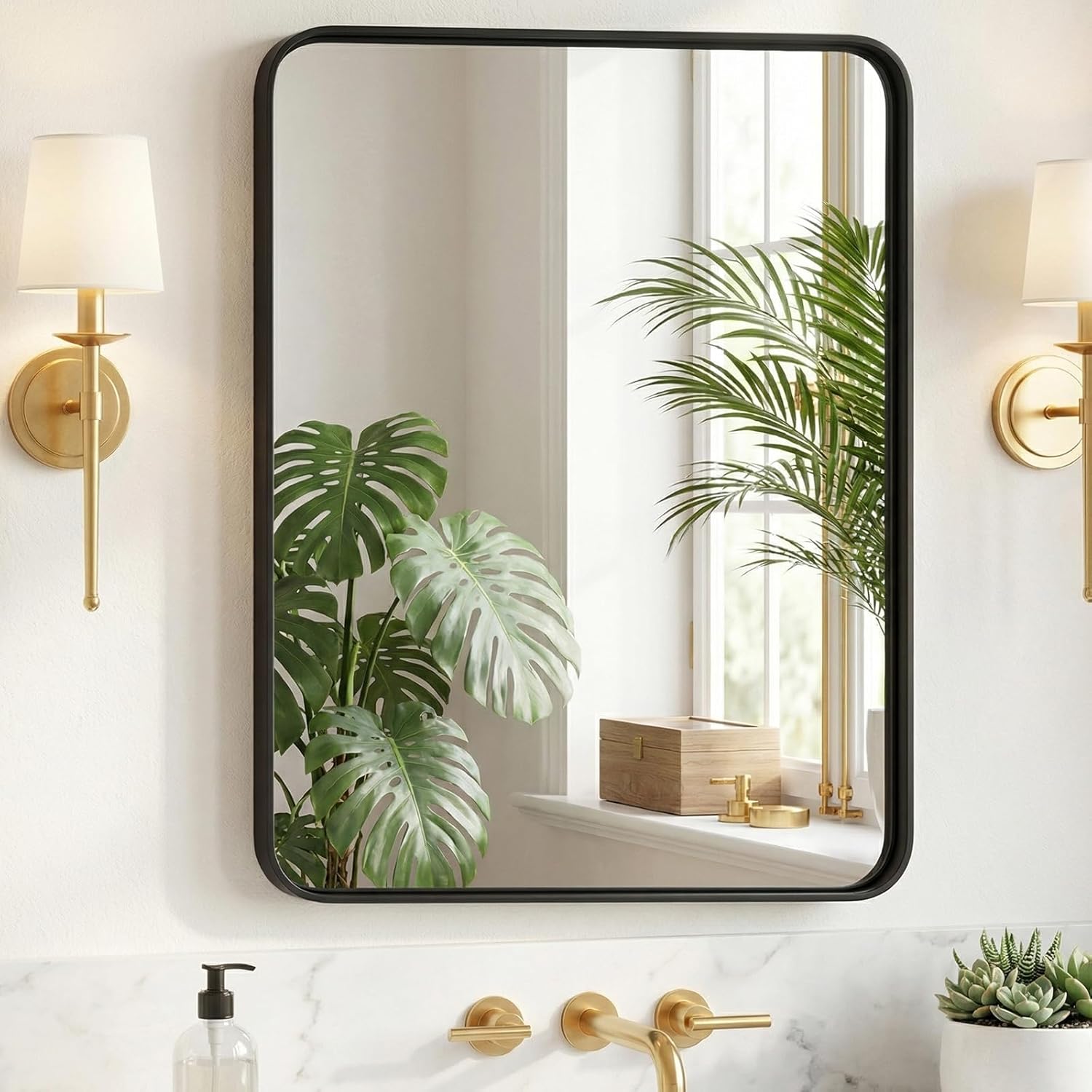 Framed Luxe Black Wall Mirror — 40" — Black-rect
