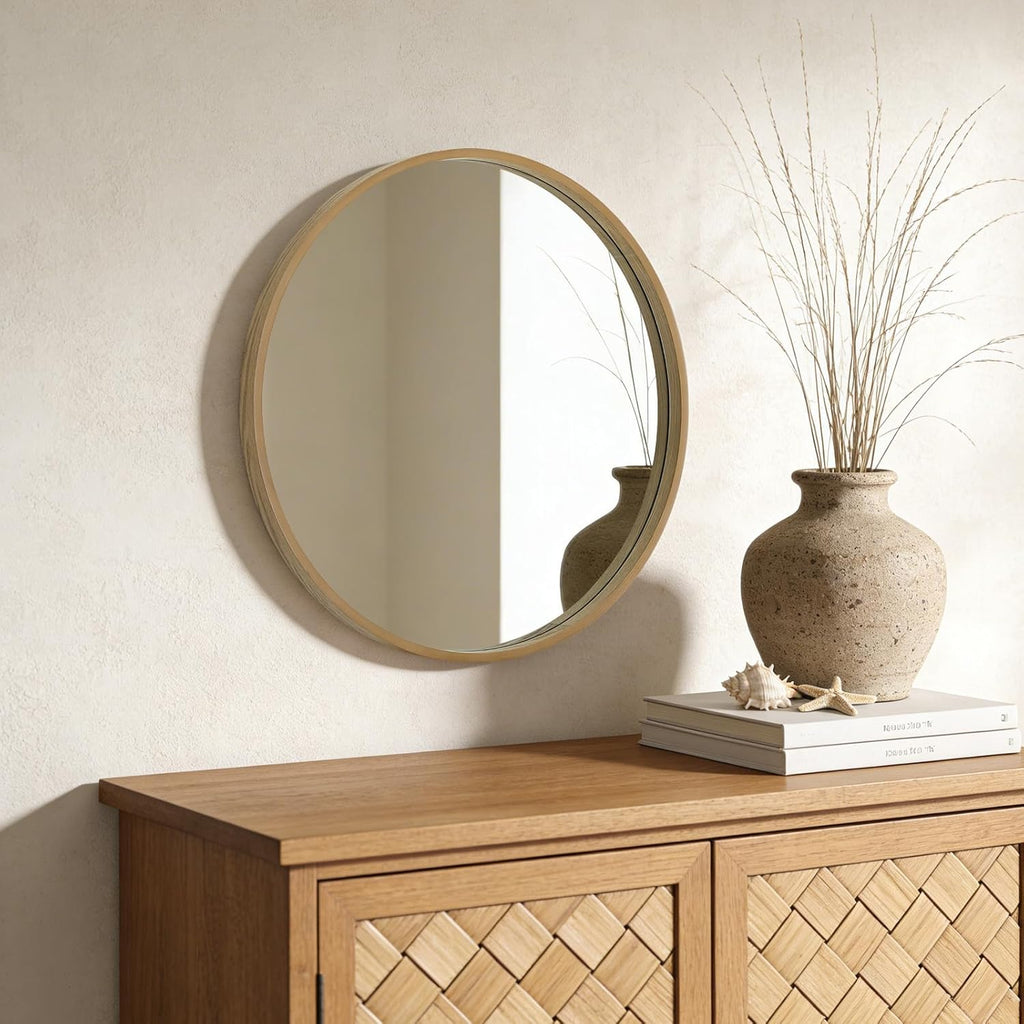 Round Beige Wall Mirror — 24" - View 3